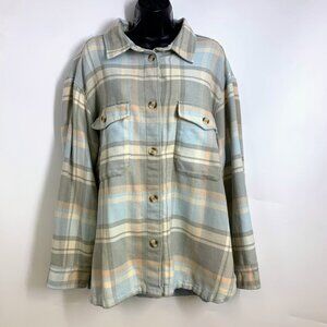American Eagle Outfitters Plaid Button Down Shirt - Gray and Blue
